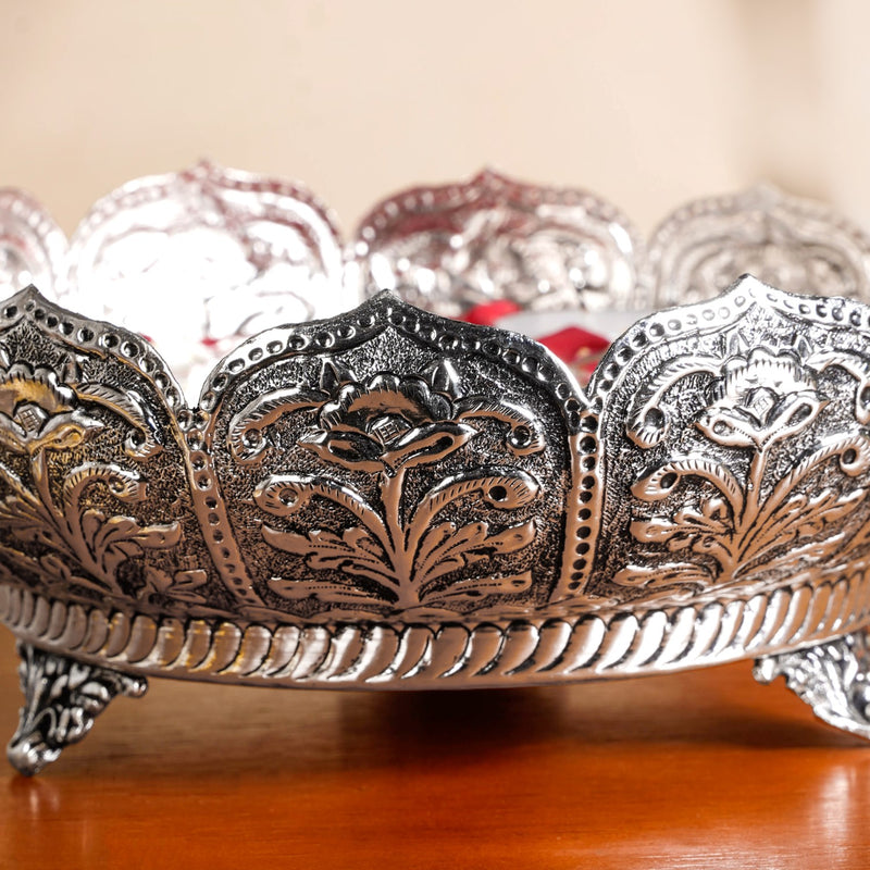 Antique Engraved Brass Urli With Stand