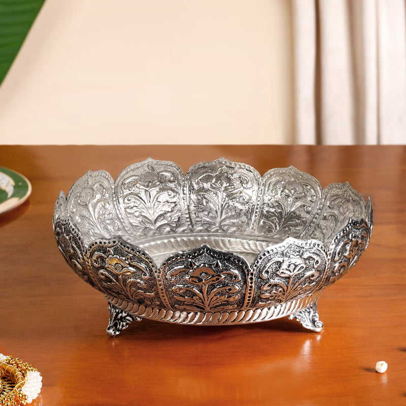 Antique Engraved Brass Urli With Stand