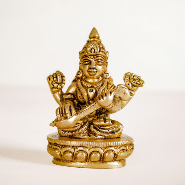 Ganesh Laxmi Saraswati Brass Puja Idol Set Of 3 7cm