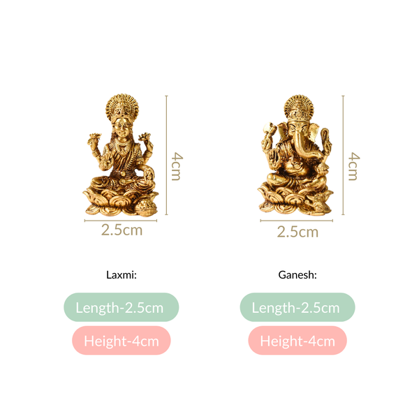 Laxmi And Ganpati Pure Brass Idol Set Of 2 4cm