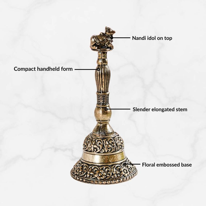 Antique Pure Brass Nandi Pooja Ghanti With Gift Box 10cm