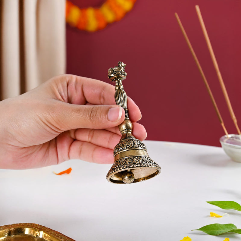 Antique Pure Brass Nandi Pooja Ghanti With Gift Box 10cm