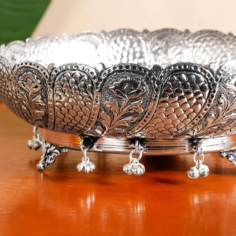 Antique Silver Brass Urli Bowl For Pooja Temple Decoration