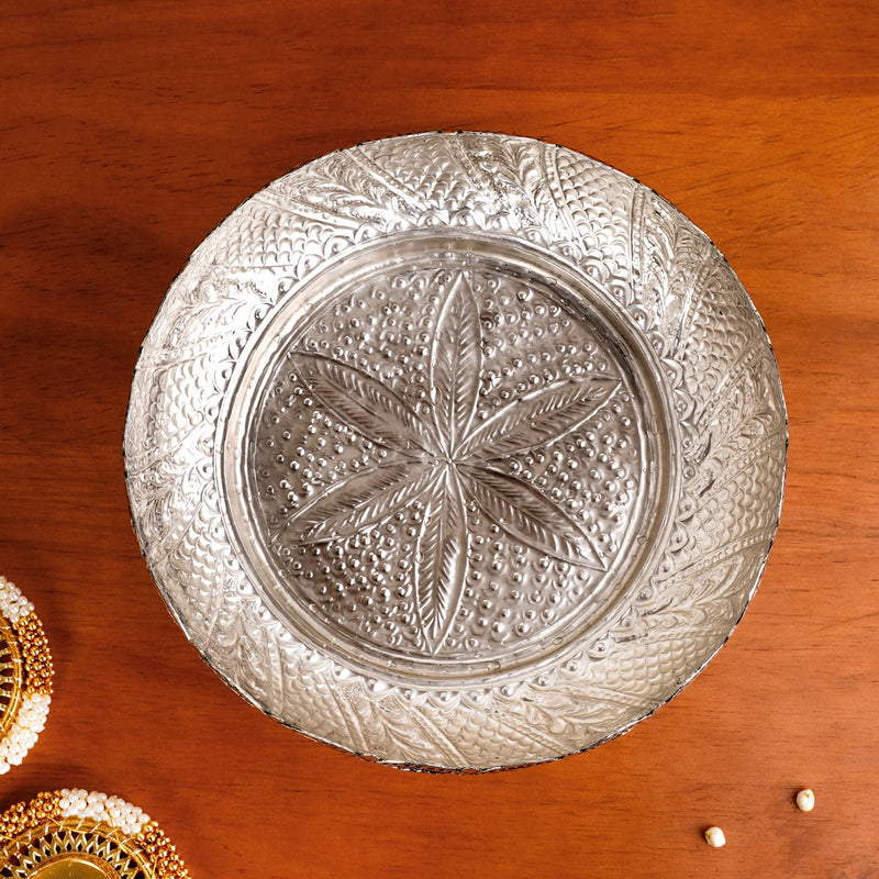 Antique Silver Brass Urli Bowl For Pooja Temple Decoration