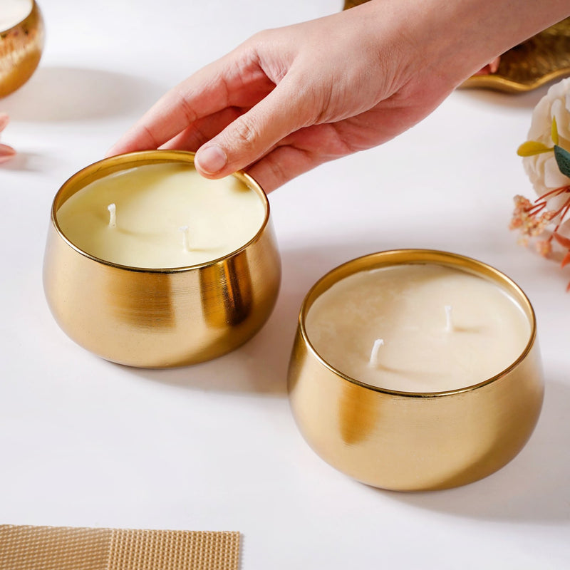 Floral Gold Double Wick Scented Candle Set Of 2 - Double Wick Scented Candle, Scented Candle Set, Floral Scented Candle, Set of 2 Candles