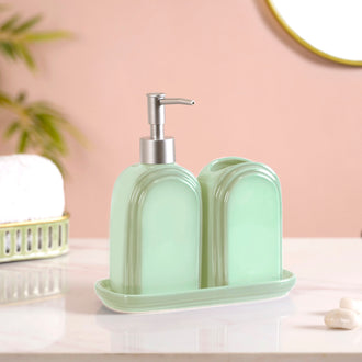 Art Deco Bathroom Set Of 3 With Tray Jade Green