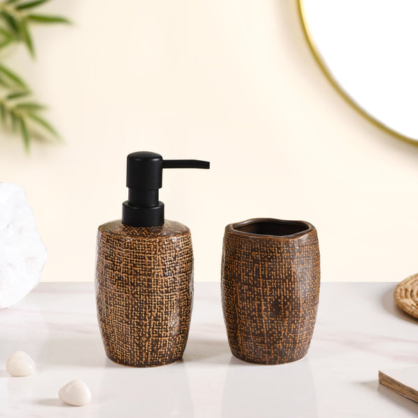 Earthy Chic Ceramic Bathroom Accessories Set Of 2 Brown