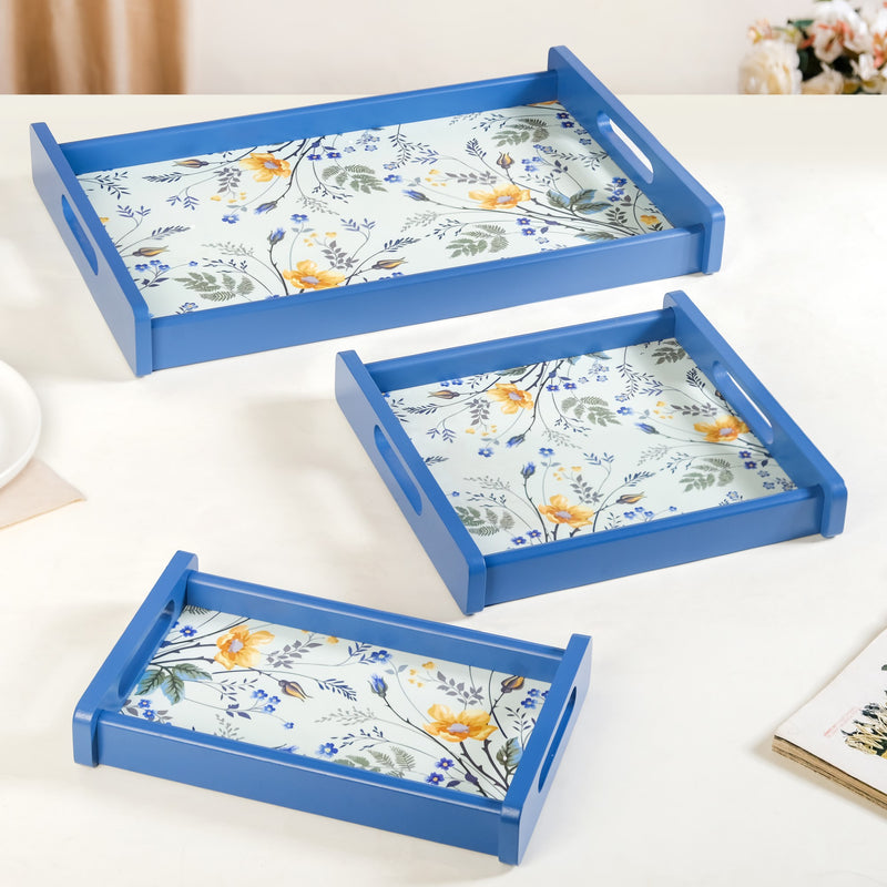Set Of 3 Flower Field Wooden Serving Trays