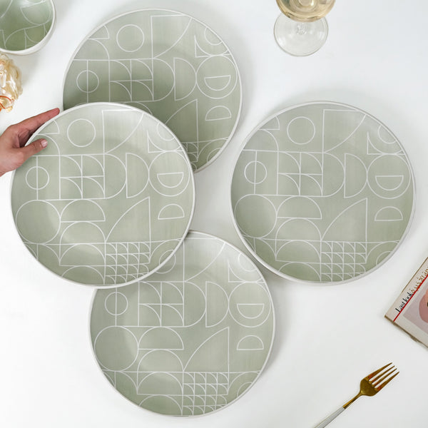 Monvia Geometric Pattern Dinner Plate Set Of 4 Mint 10 Inch