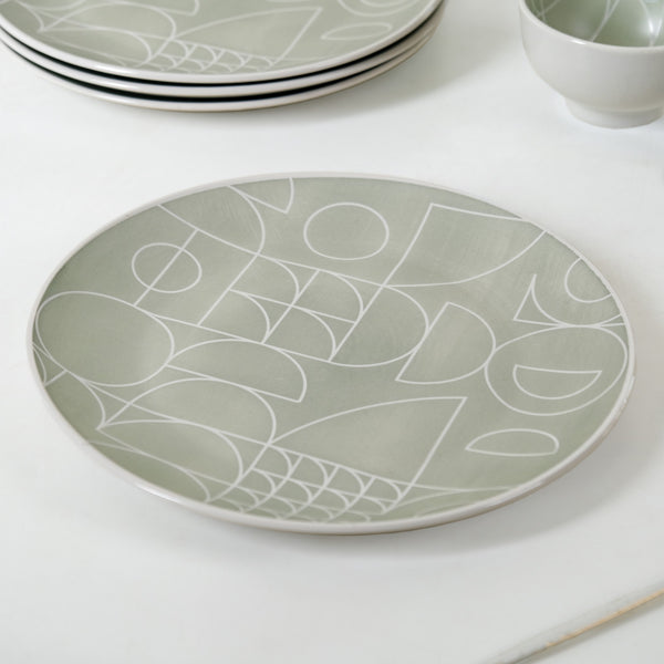 Monvia Geometric Pattern Dinner Plate Set Of 4 Mint 10 Inch