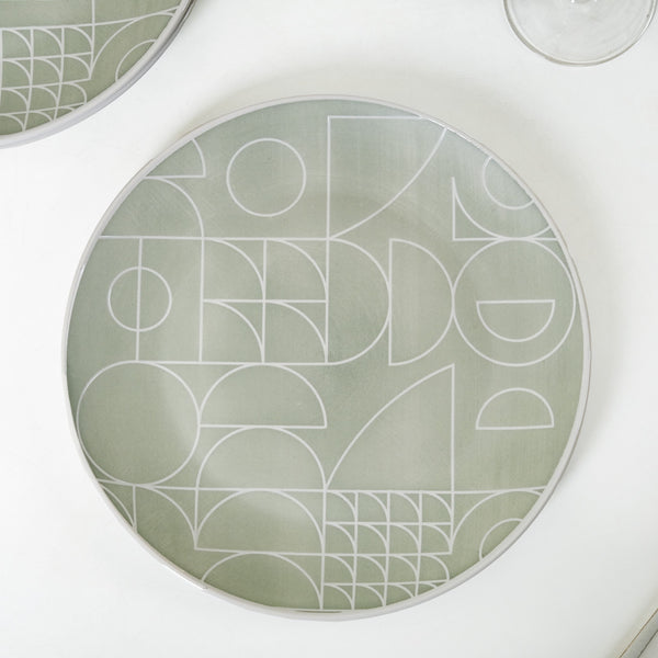 Monvia Geometric Pattern Dinner Plate Set Of 4 Mint 10 Inch