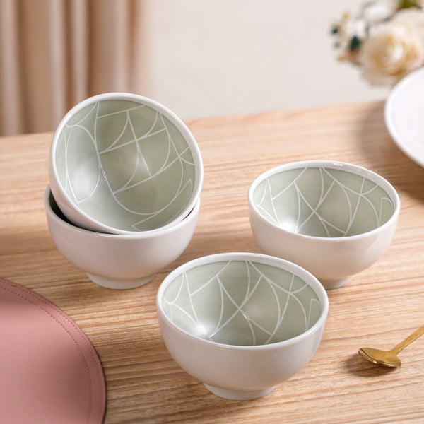 Ascentia Geometric Pattern Ceramic Bowl Set Of 4 Mint 325ml