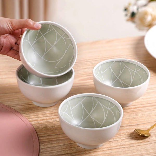 Monvia Geometric Pattern Ceramic Bowl Set Of 4 Mint 325ml