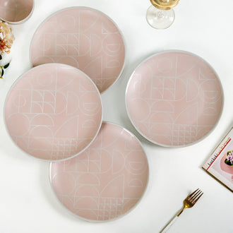 Ascentia Pastel Pink Art Deco Style Dinner Plate Set Of 4 10 Inch