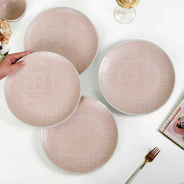 Monvia Pastel Pink Art Deco Style Dinner Plate Set Of 4 10 Inch