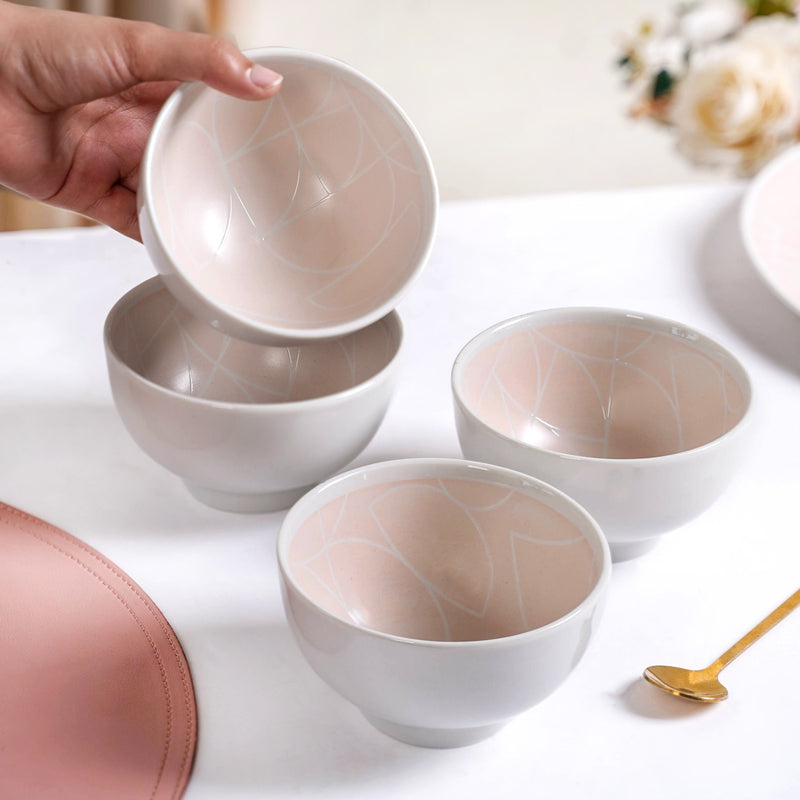 Ascentia Pastel Pink Art Deco Style Snack Bowl Set Of 4 325ml