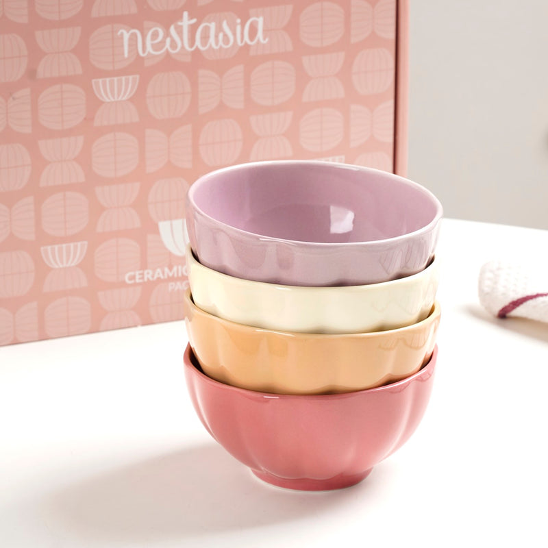 Pastel Gloss Finish Ceramic Bowl Set Of 4 400ml - Snack bowls, ceramic bowls, small bowls, ice cream bowls, ceramic serving bowls