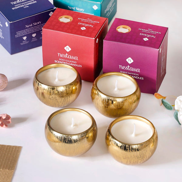 Set Of 4 Festive Delights Gold Scented Candles