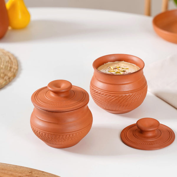 Earthen Clay Pot With Lid Set Of 2 650ml