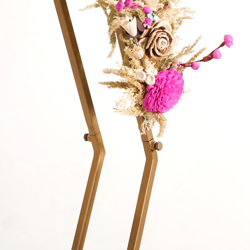 Hexagon Party Decoration Backdrop Metal Frame With Pink Flower Decor