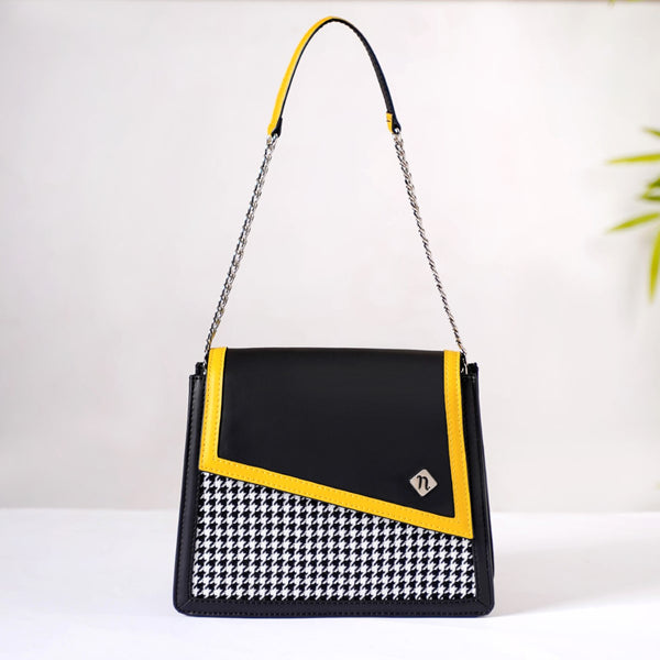 Houndstooth Diagonal Flap Handbag For Women