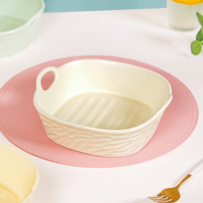 Ceramic Serving Bowl With Double Handle White 800 ml - Serving bowl, baking bowl, ceramic baking bowl, ceramic serving bowl