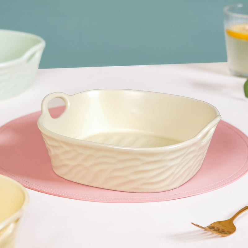 Ceramic Serving Bowl With Double Handle White 800 ml - Serving bowl, baking bowl, ceramic baking bowl, ceramic serving bowl