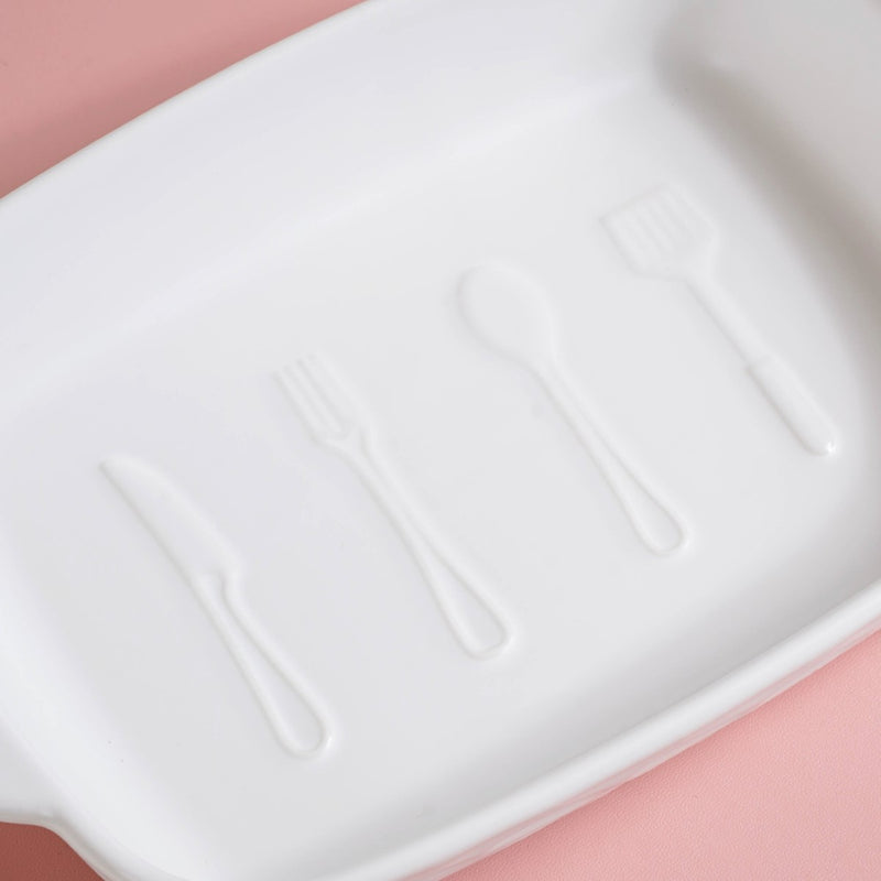 Rectangular Ceramic Baking Dish With Handle White 650 ml