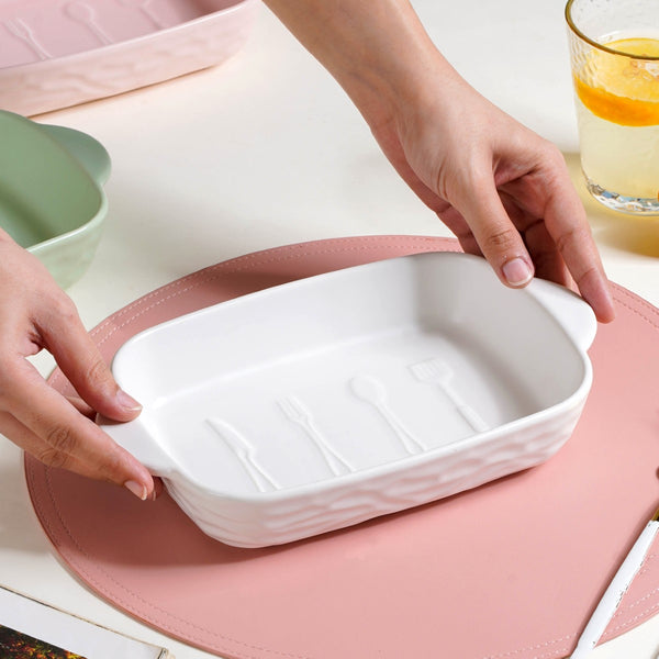 Rectangular Ceramic Baking Dish With Handle White 650 ml