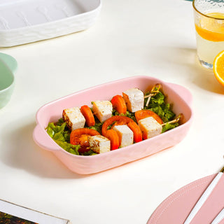 Ceramic Casserole Dish WIth Double Handle Pink 650 ml