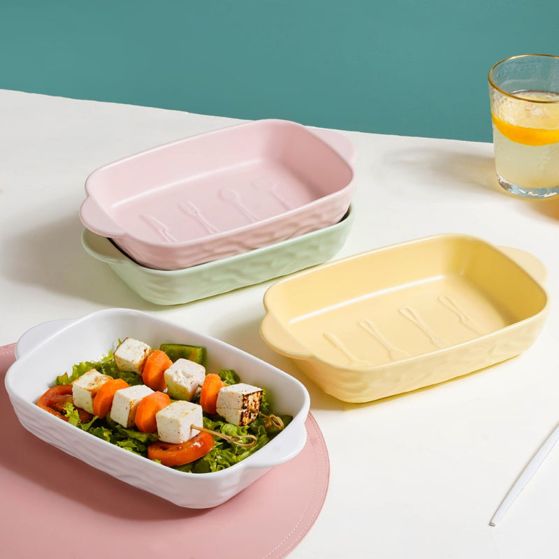 Ceramic Casserole Dish WIth Double Handle Pink 650 ml