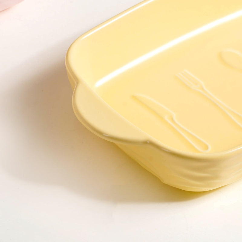Ceramic Baking Dish With Handle Yellow 650 ml