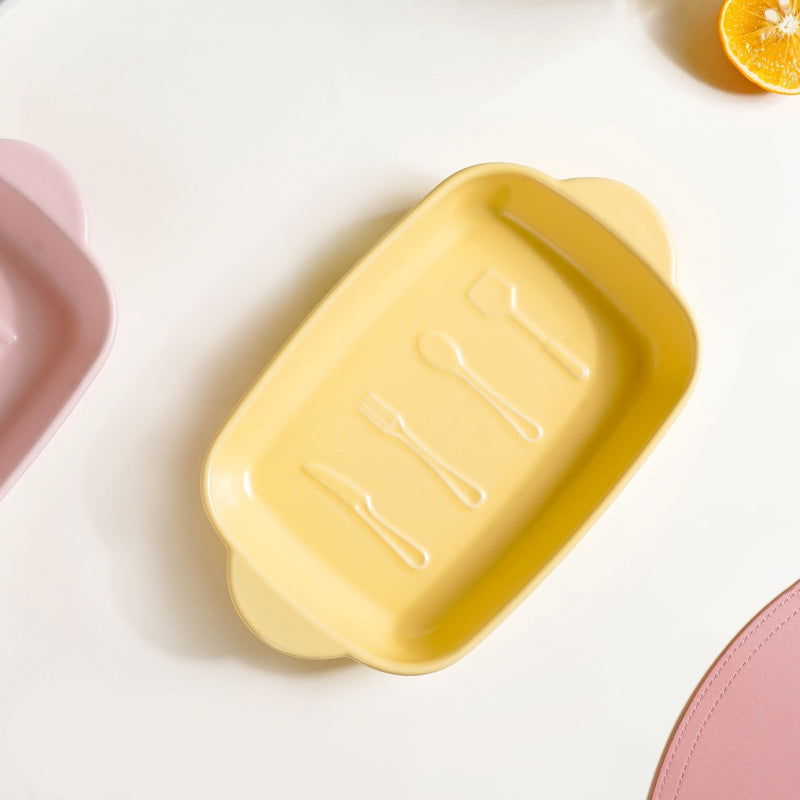 Ceramic Baking Dish With Handle Yellow 650 ml
