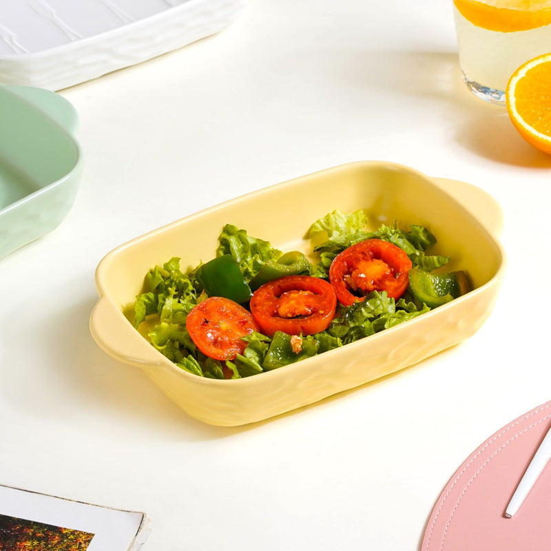 Ceramic Baking Dish With Handle Yellow 650 ml