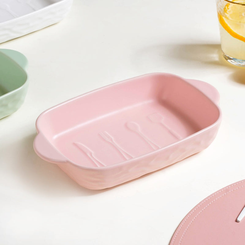 Ceramic Casserole Dish WIth Double Handle Pink 650 ml