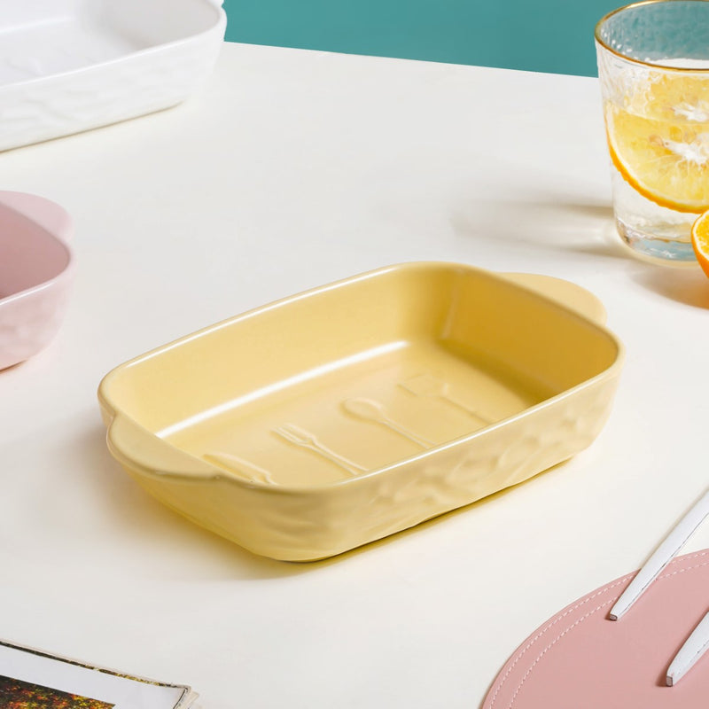 Ceramic Baking Dish With Handle Yellow 650 ml