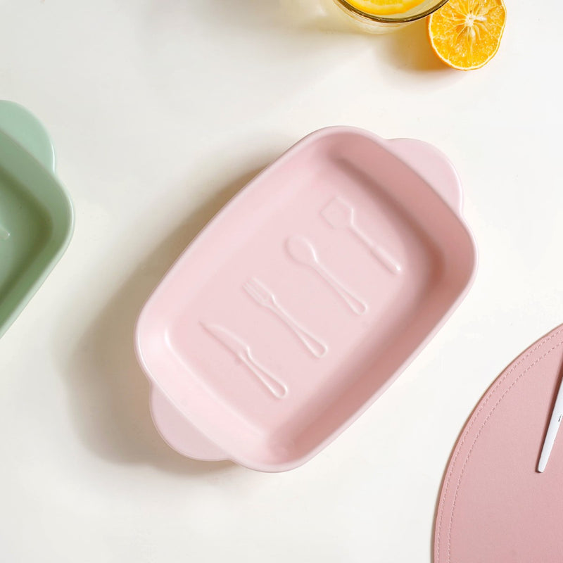 Ceramic Casserole Dish WIth Double Handle Pink 650 ml