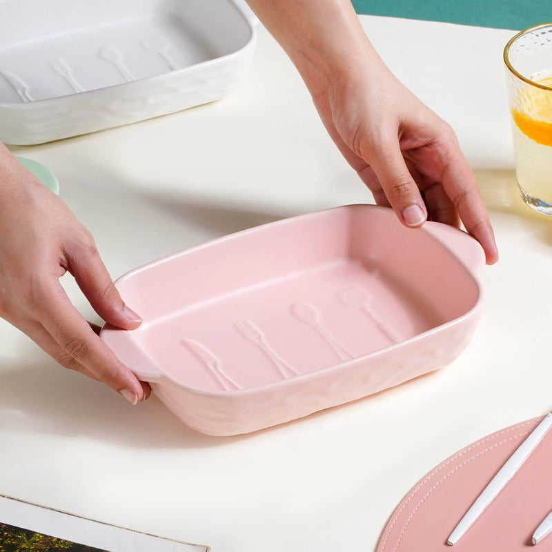 Ceramic Casserole Dish WIth Double Handle Pink 650 ml