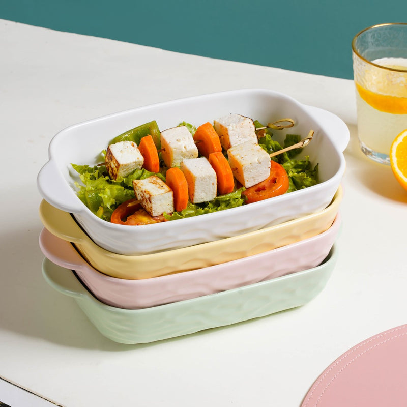 Ceramic Casserole Dish WIth Double Handle Pink 650 ml