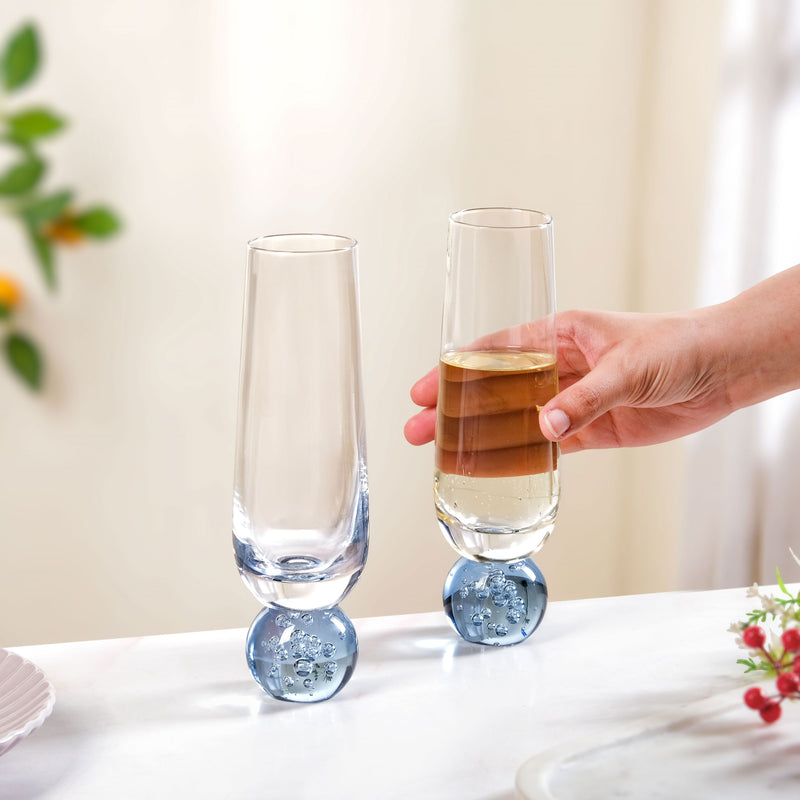 Ball Base Champagne Glass Set Of 2 280ml Blue