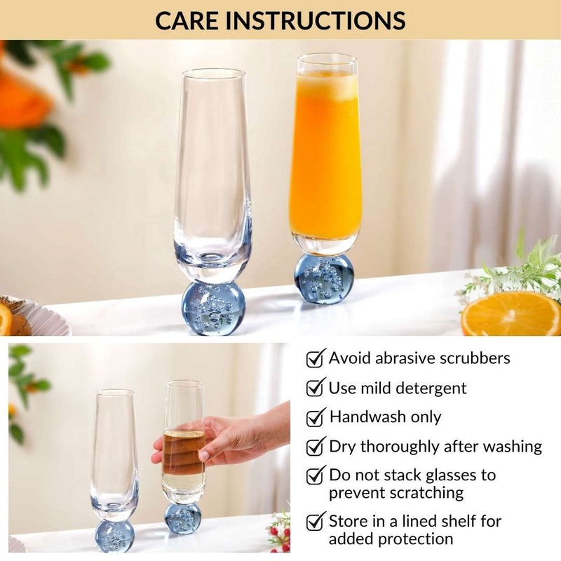 Ball Base Champagne Glass Set Of 2 280ml Blue