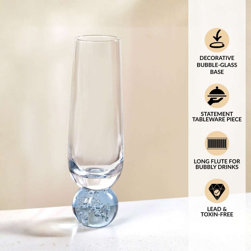Ball Base Champagne Glass Set Of 2 280ml Blue