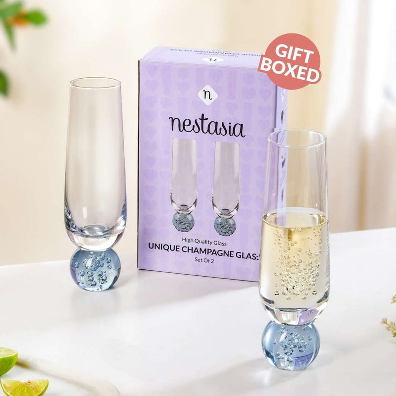 Ball Base Champagne Glass Set Of 2 280ml Blue