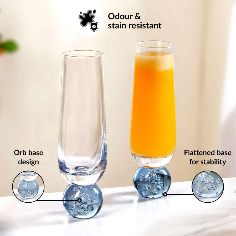 Ball Base Champagne Glass Set Of 2 280ml Blue