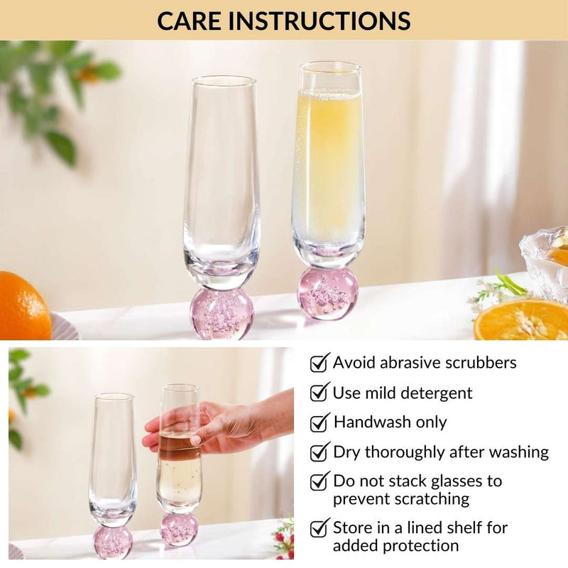 Ball Base Champagne Glass Set Of 2 280ml Pink