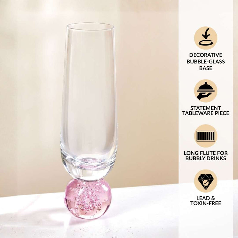 Ball Base Champagne Glass Set Of 2 280ml Pink