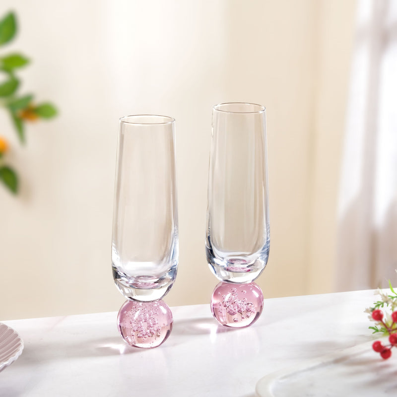 Ball Base Champagne Glass Set Of 2 280ml Pink