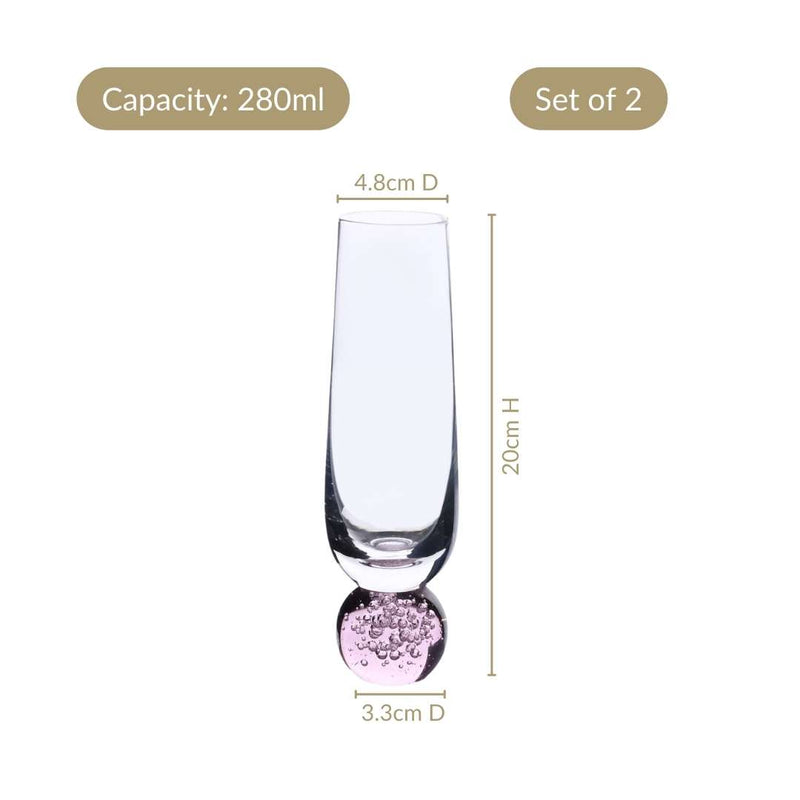 Ball Base Champagne Glass Set Of 2 280ml Pink