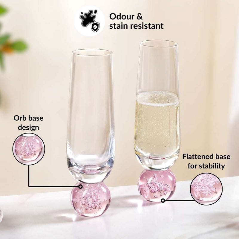 Ball Base Champagne Glass Set Of 2 280ml Pink
