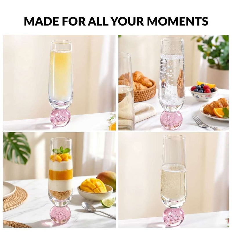 Ball Base Champagne Glass Set Of 2 280ml Pink